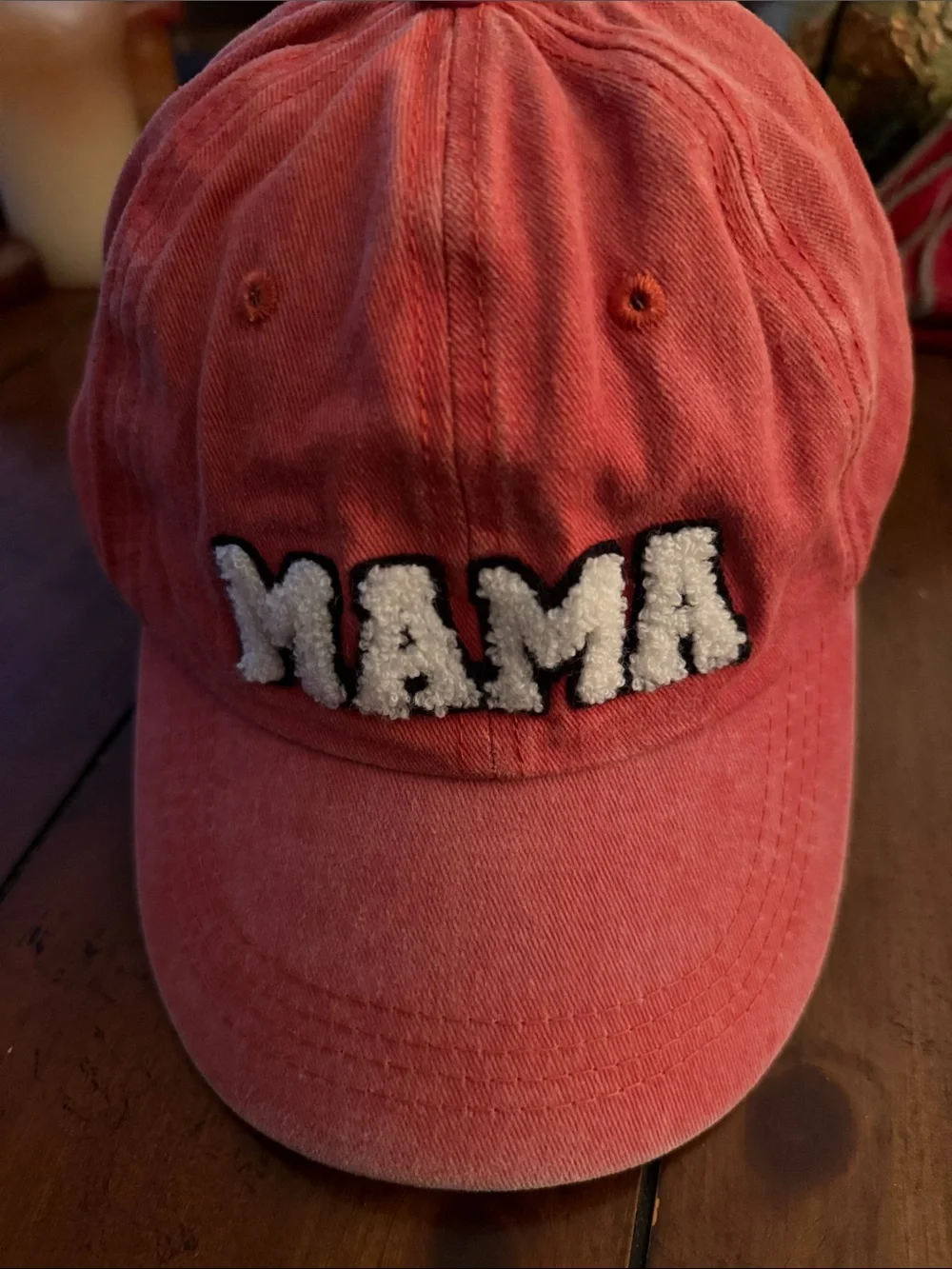 MAMA Embroidered Sherpa Letter Baseball Cap - Coral Pink